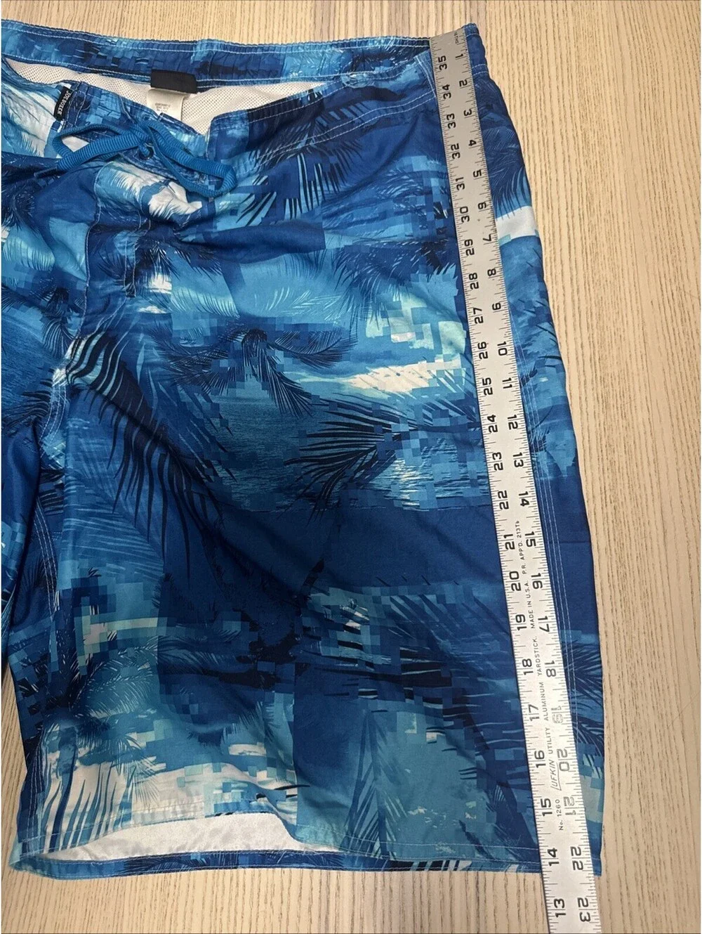 Joe Boxer Mens Swim Trunks Board Shorts XL Blue Palm Trees Geometric Pattern